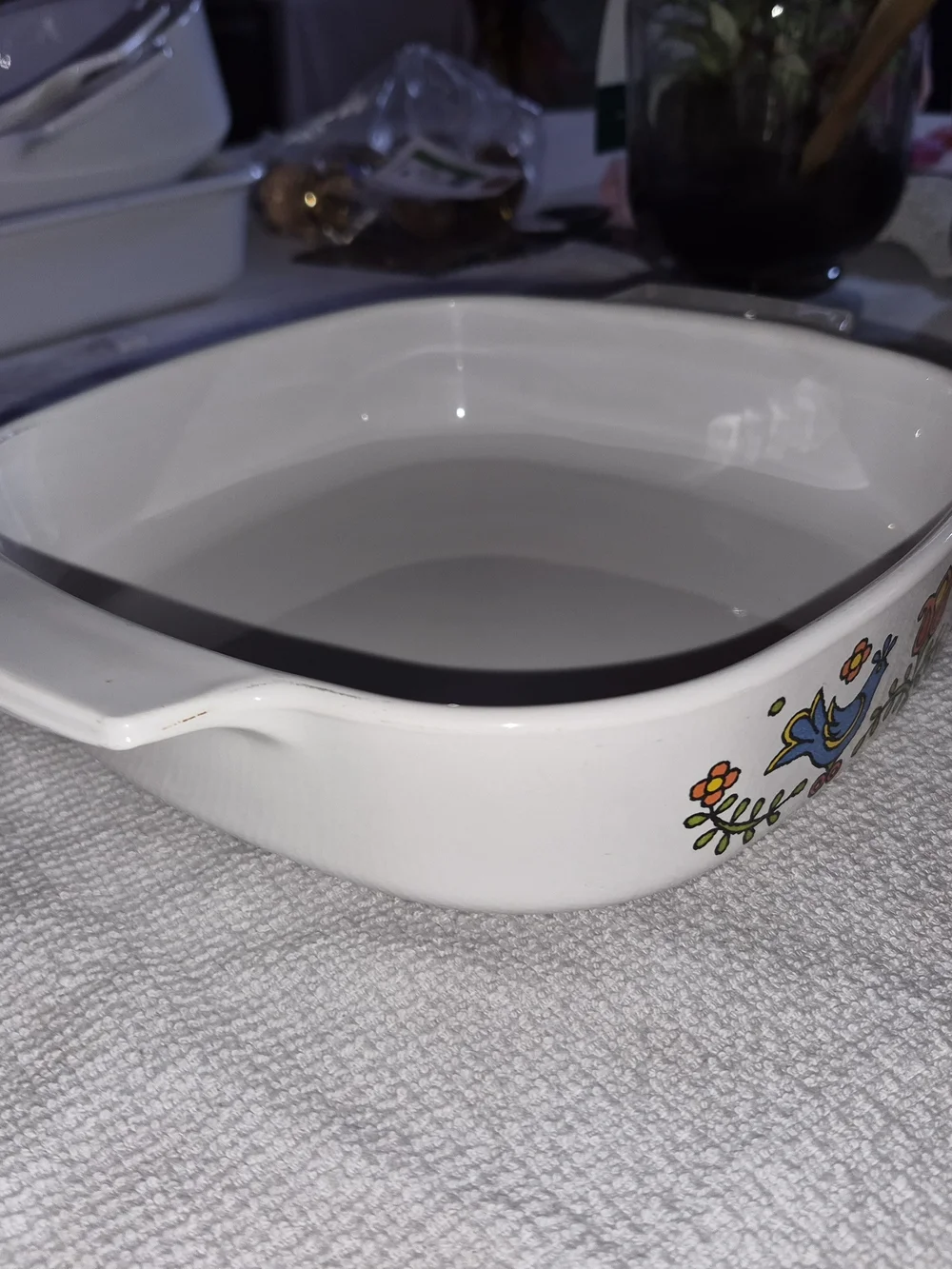 Corning Ware casserole dish in the 